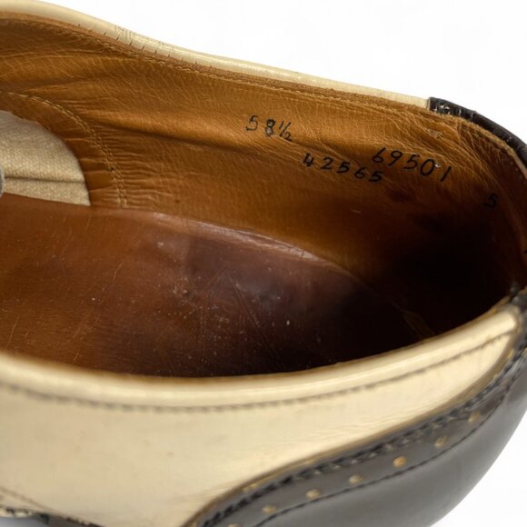 Vintage Brown Ivory Wingtip Leather Shoes Men's 8.5 Lace Up Oxfords Goodyear - Picture 9 of 14